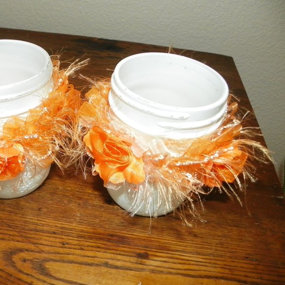 4 Wedding Party Table Decor Favor Orange Glass - Picture 4 of 13